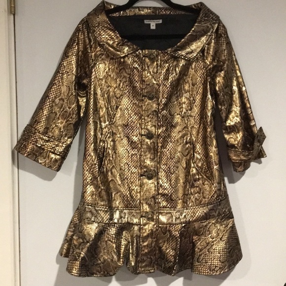 Peppe Peluso Metalic Gold Snake Skin Print Coat - Picture 1 of 7